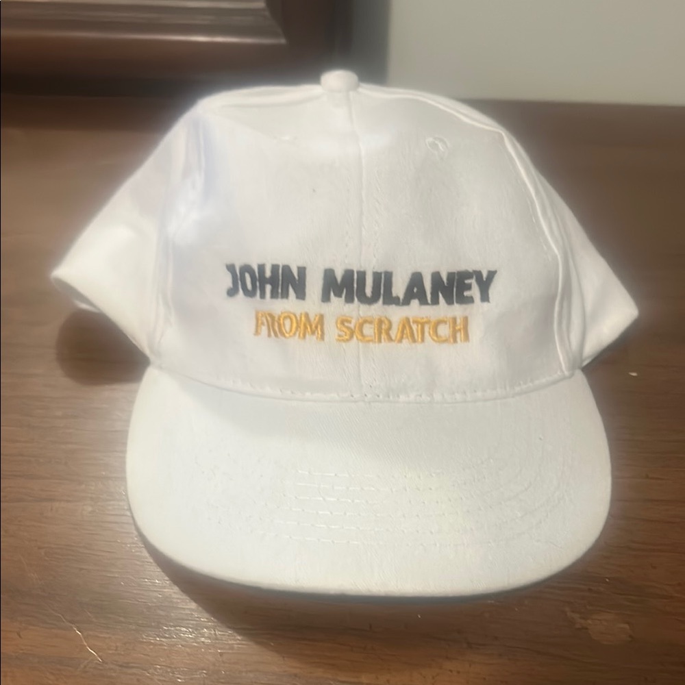 John Mulaney From Scratch White Cap with Embroidered Text